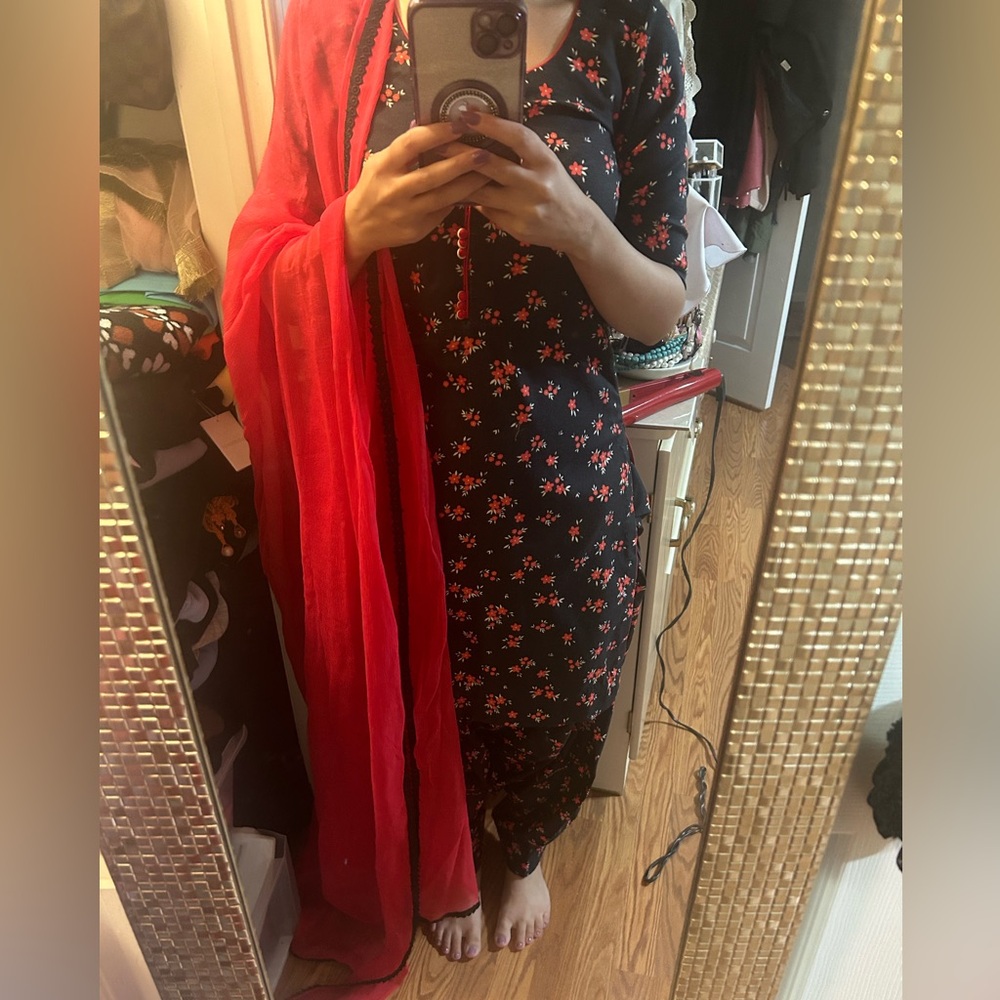 Black and red pure cotton suit brand new
